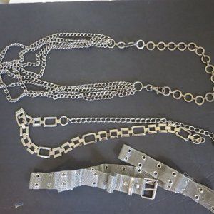 Bundle LOT OF 3 SILVER TONE METAL FASHION BELTS, VTG-NOW